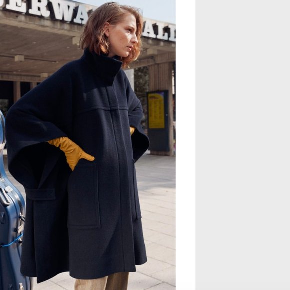& Other Stories Jackets & Blazers - NWT & Other Stories Wool Blend Workwear Cape Coat in Navy Blue - Size XS/S